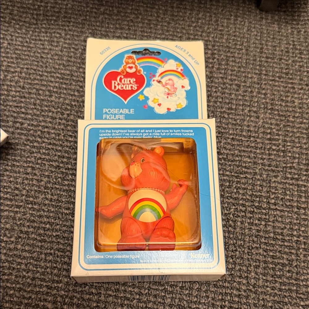 Care Bears Cheer Bear Poseable Figure pink Rainbow Belly vintage sealed 1980s